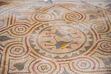 Remains of gymnasium in acnient Lycian city Arycanda. Ancient city on mountain near Aykiricay village.Well preserved semi-circular theater of Arycanda, ancient Lycian city in Antalya