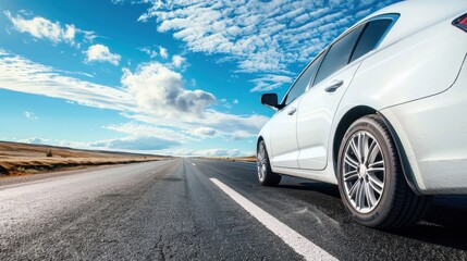 Fototapeta premium White Car on a Scenic Highway