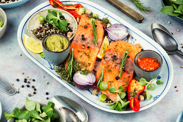 Uncooked salmon fillet.