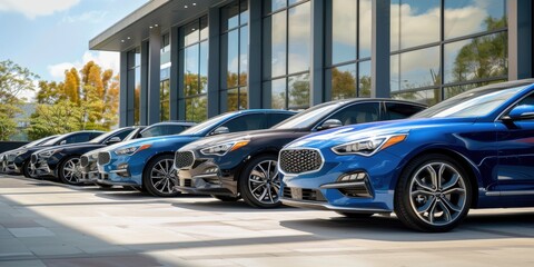 Row of Modern Automobiles in a Showroom