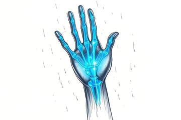 Hand Anatomy Drawing with Visible Bones and Joints on White Background