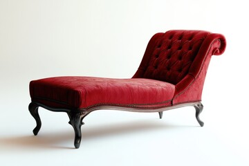 Elegant red chaise lounge showcasing fine craftsmanship and luxurious design in a minimalist studio setting