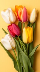 illustration, pastel, spring, Pastel Tulip Bouquet on Yellow Background