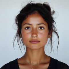 Portrait of passport photo of a young attractive Latina woman