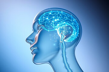 Obraz premium Human Brain Network in a Transparent Head - Science and Technology