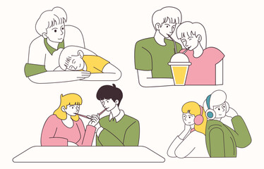 A man and a woman are kissing. The man is holding a toothbrush. Romantic Couple in Valentines Day