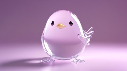 Adorable Glassy Bird Figurine with Soft Pink Glow and Charm