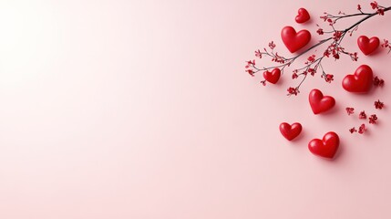 Hearts and blooms dreamy pink background digital illustration romantic setting aesthetic viewpoint love concept