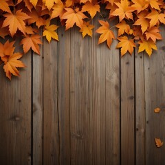 autumn leaves on wooden background