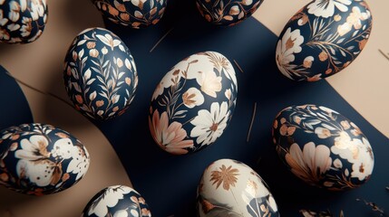Close-up of Easter eggs with floral patterns
