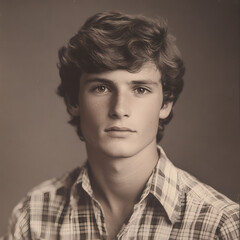 Monochrome yearbook or profile picture of a young man
