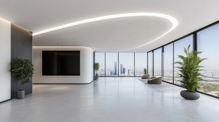 Exploring futuristic office design urban skyline interior space open layout modern aesthetic