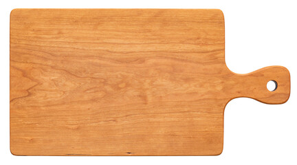 Handmade cherry wood chopping board. wooden cutting board. Empty cherry wood chopping board. cutting board isolated on white background