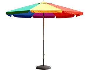 Colorful beach umbrella with sturdy base, perfect for sunny days at beach or poolside. Its vibrant colors add cheerful touch to outdoor gatherings and provide ample shade