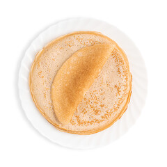 Top view of stack of homemade sweet thin French crepe dish made from unleavened batter or dough...