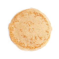 Top view of single round homemade sweet french thin crepe dish made from unleavened batter cooked...