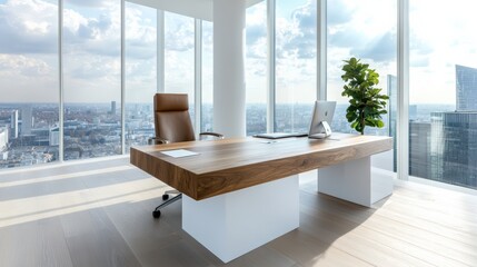 Elevate productivity executive office design urban skyscraper interior photography modern aesthetics high-rise view sophisticated workspace
