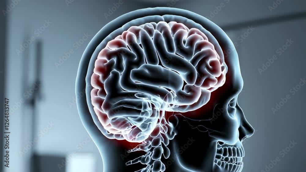 Aufkleber transparent skull reveals human brain activity, highlighting specific areas in slow motion, providin