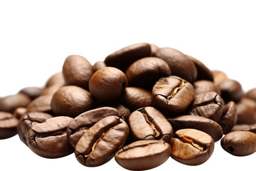 Fototapeta premium A handful of roasted coffee beans scattered on transparent background