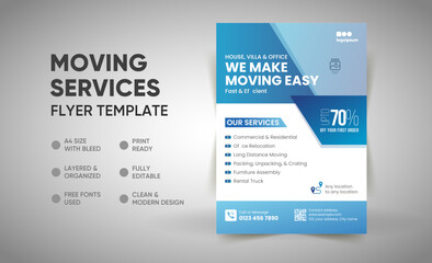 Obraz premium Moving Services Flyer Template, House Shifting Flyer, Delivery Services Leaflet, Office Shifting poster template, Moving company flyer for print, House relocation, moving company flyer