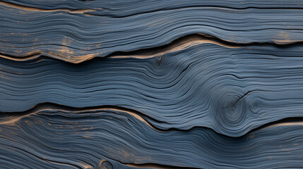 Macro shot of wavy texture on blue-painted wood grain, revealing distinct growth rings and layered paint.