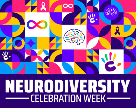 Neurodiversity Celebration Week geometric shape pattern background banner or poster design template. observed every year in March. Holiday concept. Use to any Template, card, poster, placard, template - Powered by Adobe
