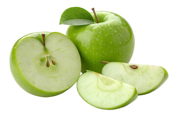 two slices of green apple isolated on transparent background png