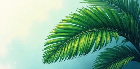 Serene Tropical Palm Fronds Against a Soft Blue Sky, Evoking Feelings of Tranquility and Summer Vacation