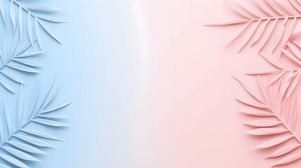 Fototapeta premium Pastel Blue And Pink Tropical Leaves On Gradient Background