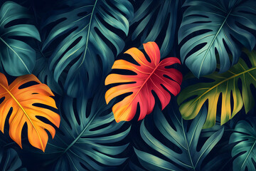 Abstract seamless pattern with tropical leaves. Vector template.