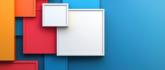 Abstract Geometric Composition with Colorful Squares and White Frames