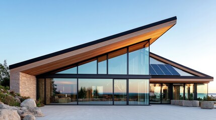 Obraz premium Building a sustainable house modern design eco-friendly living outdoor environment architectural view woody concept