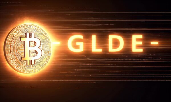 Glowing Bitcoin cryptocurrency coin with digital code.