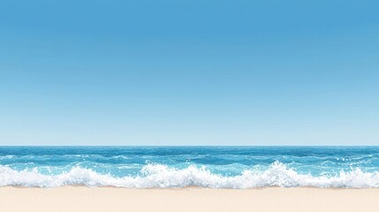Obraz premium Pixel Art Tropical Blue Ocean Waves And Sandy Beach Under Clear Sky