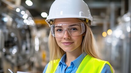 Young female engineer in action industrial setting portrait professional environment close-up women in engineering