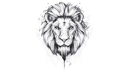 Majestic lion head portrait, ink style, white background, design element