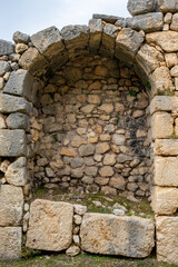 Remains of gymnasium in acnient Lycian city Arycanda. Ancient city on mountain near Aykiricay village.Well preserved semi-circular theater of Arycanda, ancient Lycian city in Antalya