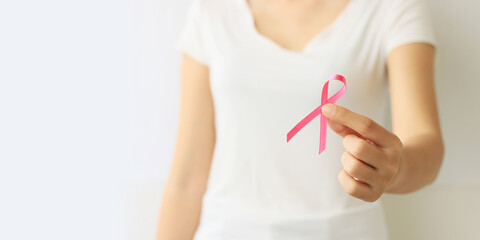 Pink breast cancer awareness ribbon. October Breast cancer awareness month. Healthcare and medicine...
