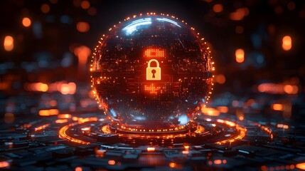 Glowing Digital Globe Surrounded by Encrypted Locks and Keys Cybersecurity Concept