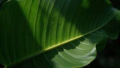 Obraz premium Close-up of Green Leaf with Visible Veins and Shadow Texture