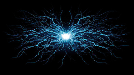 Vivid display of electric energy with lightning-like blue arcs on a black background.