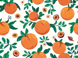 Vibrant Orange Fruit and Floral Pattern
