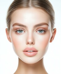 Obraz premium Close-up portrait of a young woman with beautiful skin and captivating eyes.