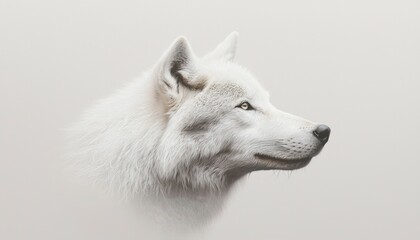 Obraz premium A white wolf head shot on plain background, portrait for wildlife photography