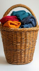 Obraz premium A charming woven basket filled with cozy knitted blankets, highlighting comfort and style while adding warmth to any living space.