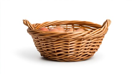 Basket with Fresh Peach Fruits Isolated on White Background. Generative AI