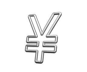 Japanese Yen Currency Symbol Made Of Silver Metal Gleam With Smooth Curves 3D Illustration