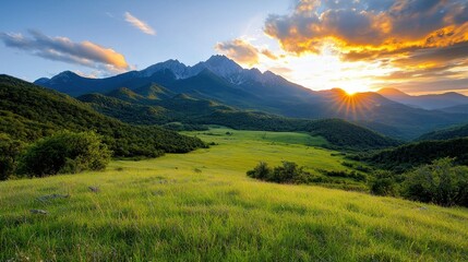 Majestic rolling hills dissolving into the horizon at a breathtaking sunset creating a serene and picturesque natural landscape