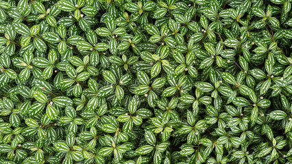 Top View of Tropical Plant Aluminium Pilea Cadierei with Green and White Pattern Leaves