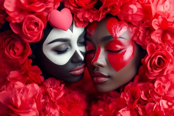 Commercial ad campaign idea. Valentine's day, affectionate couple: impressive striking image of loving mixed-race adult lovers. Sign of love and affection. Date inspiration. Romantic embrace.